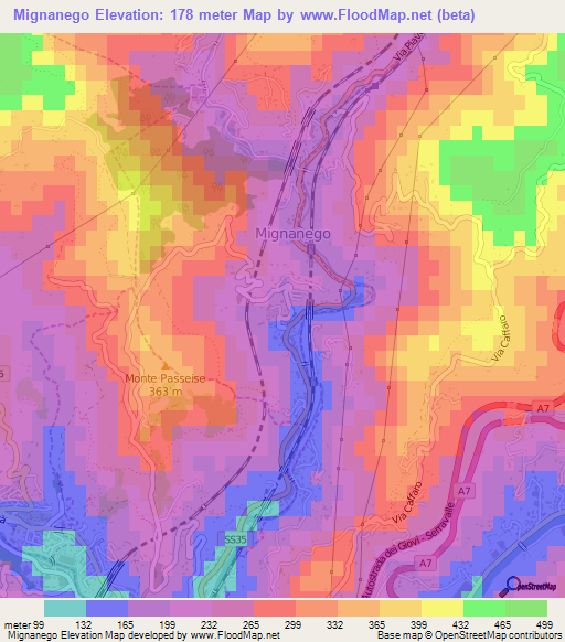 Mignanego,Italy Elevation Map