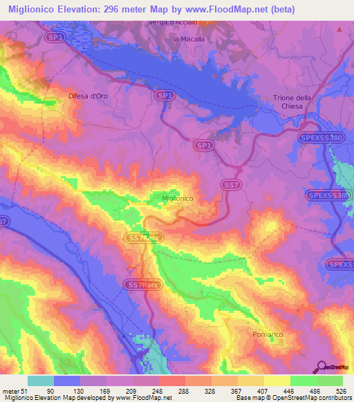 Miglionico,Italy Elevation Map