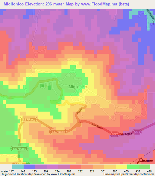 Miglionico,Italy Elevation Map