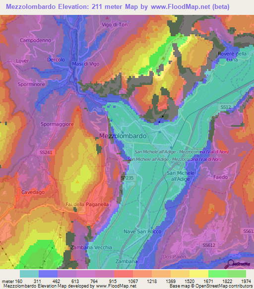 Mezzolombardo,Italy Elevation Map