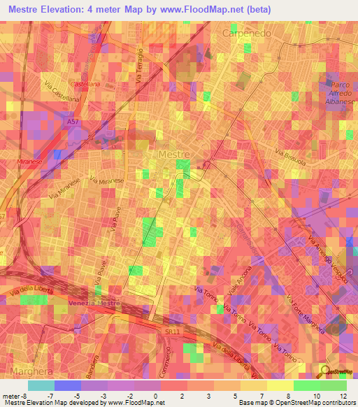 Mestre,Italy Elevation Map