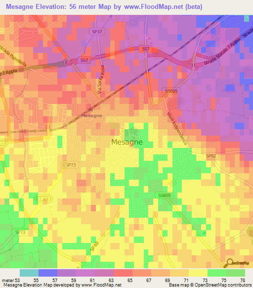 Mesagne,Italy Elevation Map