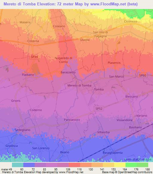 Mereto di Tomba,Italy Elevation Map