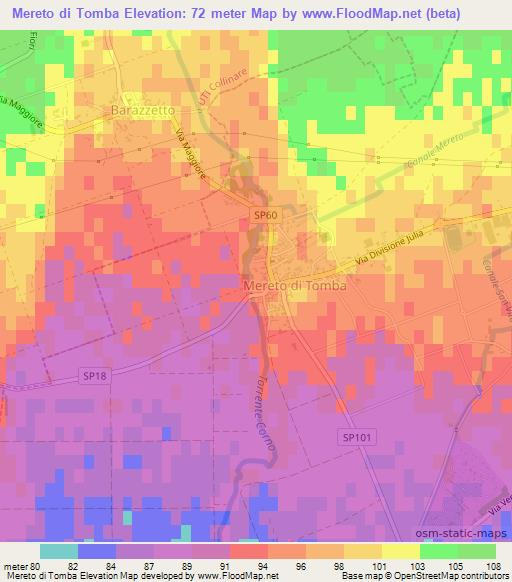 Mereto di Tomba,Italy Elevation Map