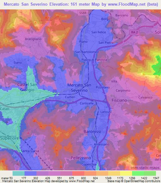 Mercato San Severino,Italy Elevation Map