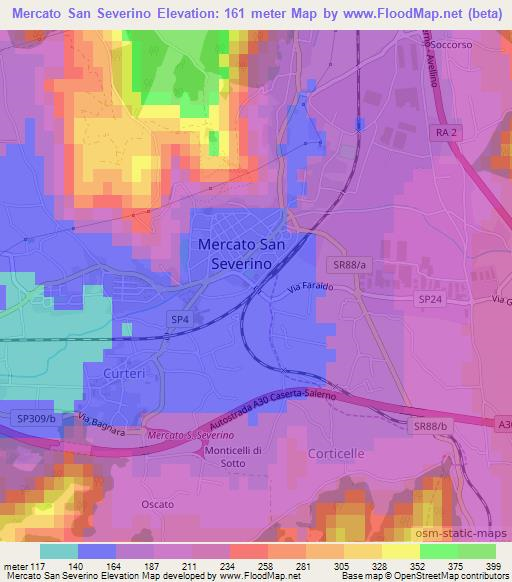 Mercato San Severino,Italy Elevation Map
