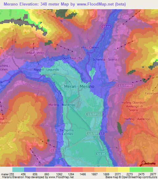 Merano,Italy Elevation Map