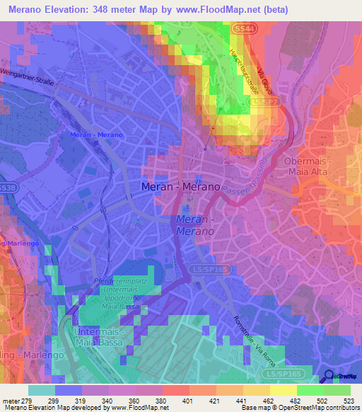 Merano,Italy Elevation Map