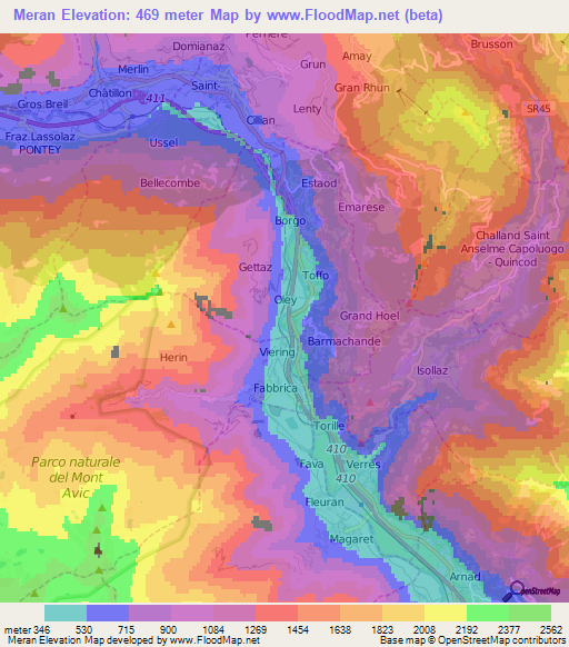 Meran,Italy Elevation Map