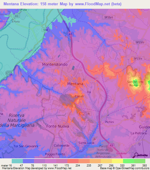 Mentana,Italy Elevation Map