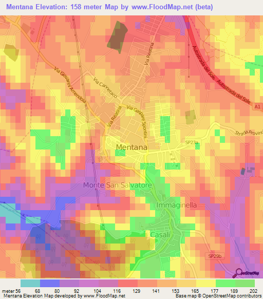 Mentana,Italy Elevation Map