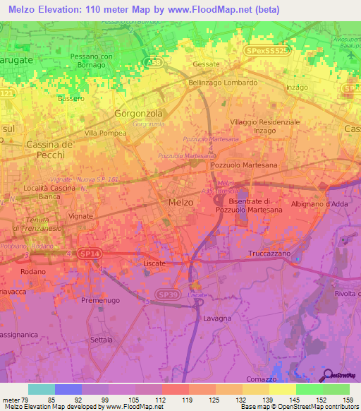 Melzo,Italy Elevation Map