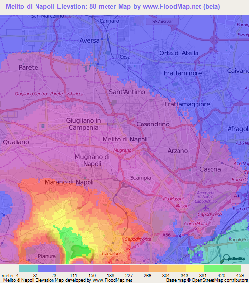 Melito di Napoli,Italy Elevation Map
