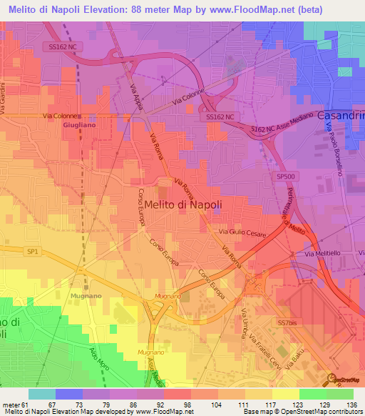 Melito di Napoli,Italy Elevation Map
