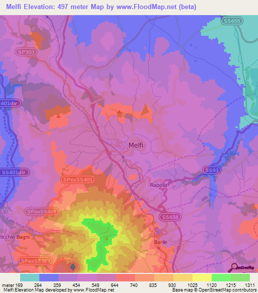 Melfi,Italy Elevation Map