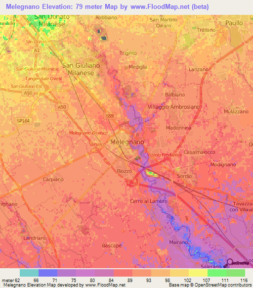 Melegnano,Italy Elevation Map