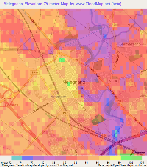 Melegnano,Italy Elevation Map