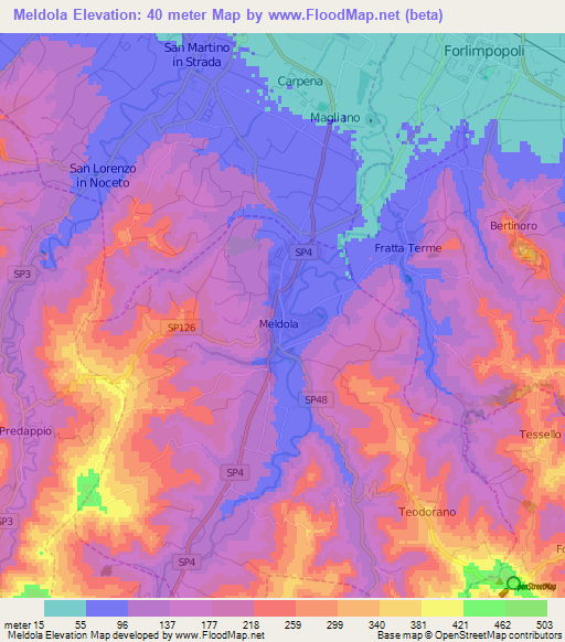 Meldola,Italy Elevation Map