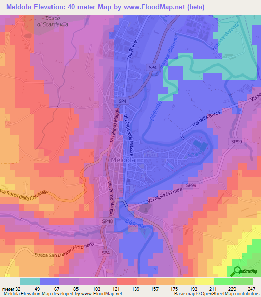 Meldola,Italy Elevation Map