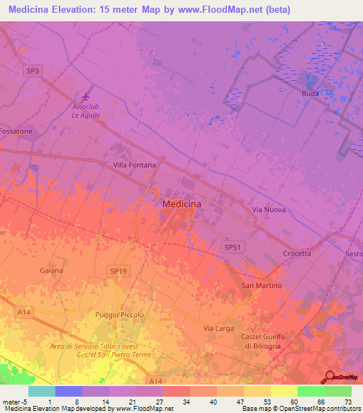 Medicina,Italy Elevation Map