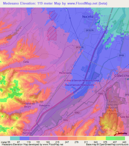 Medesano,Italy Elevation Map