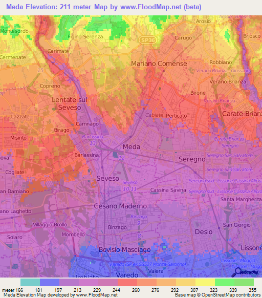 Meda,Italy Elevation Map