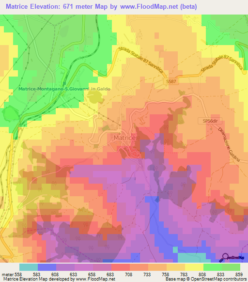 Matrice,Italy Elevation Map