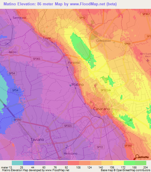 Matino,Italy Elevation Map