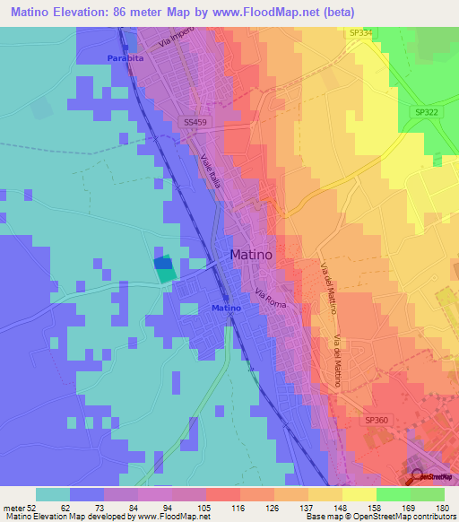 Matino,Italy Elevation Map