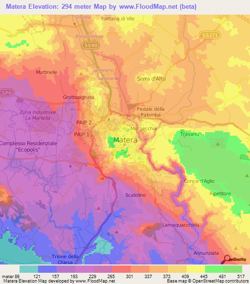 Matera,Italy Elevation Map