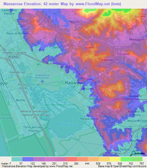 Massarosa,Italy Elevation Map