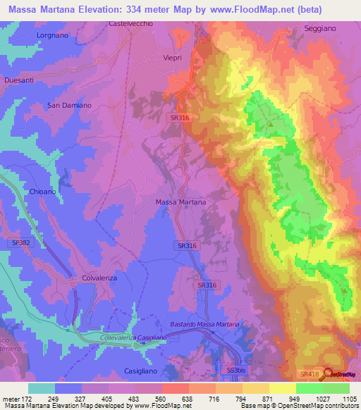 Massa Martana,Italy Elevation Map