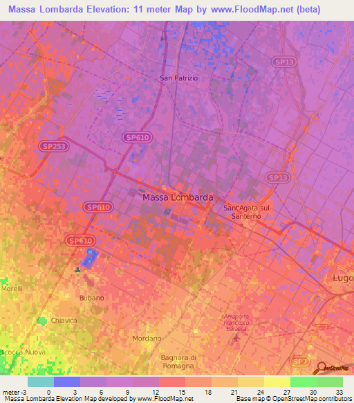 Massa Lombarda,Italy Elevation Map