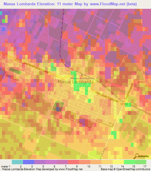 Massa Lombarda,Italy Elevation Map