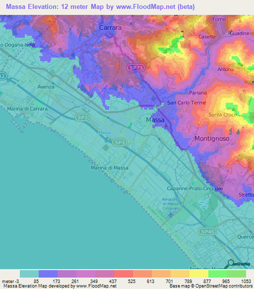 Massa,Italy Elevation Map