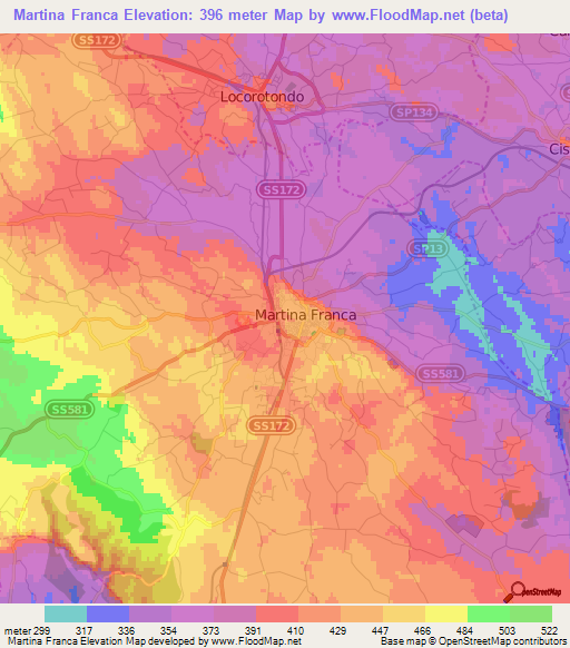 Martina Franca,Italy Elevation Map