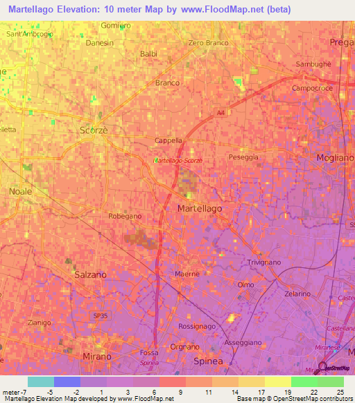 Martellago,Italy Elevation Map