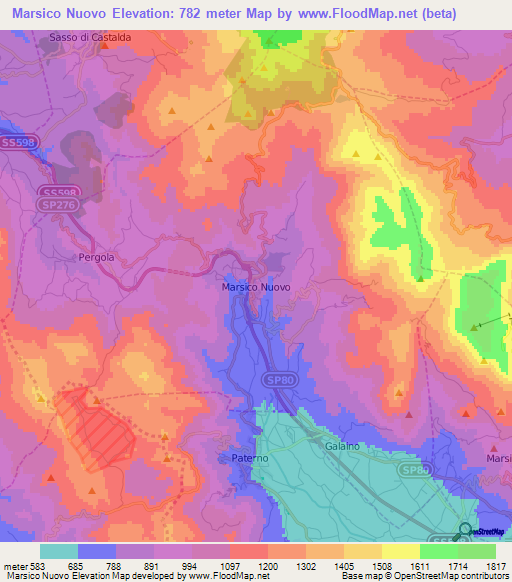 Marsico Nuovo,Italy Elevation Map