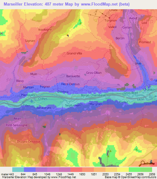 Marseiller,Italy Elevation Map