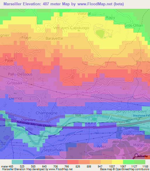 Marseiller,Italy Elevation Map