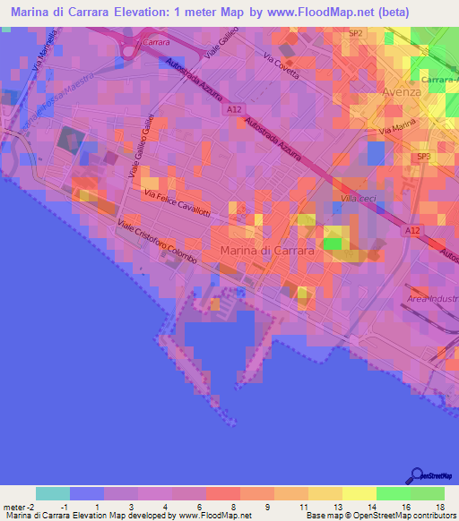 Marina di Carrara,Italy Elevation Map