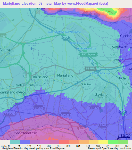 Marigliano,Italy Elevation Map