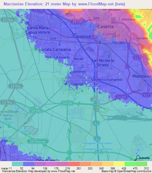 Marcianise,Italy Elevation Map