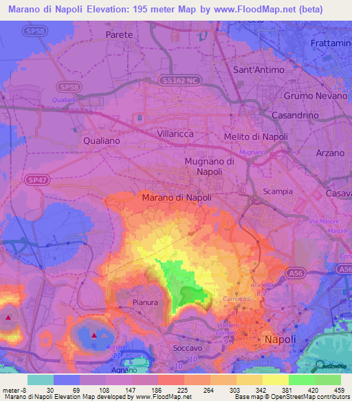 Marano di Napoli,Italy Elevation Map