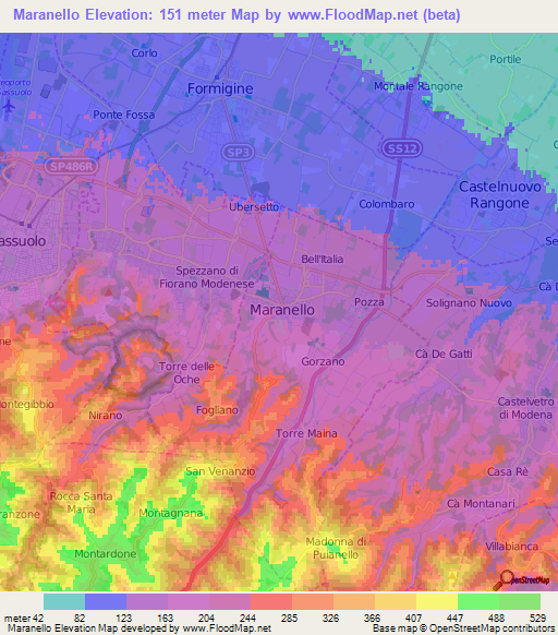 Maranello,Italy Elevation Map