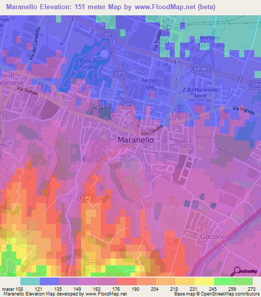 Maranello,Italy Elevation Map