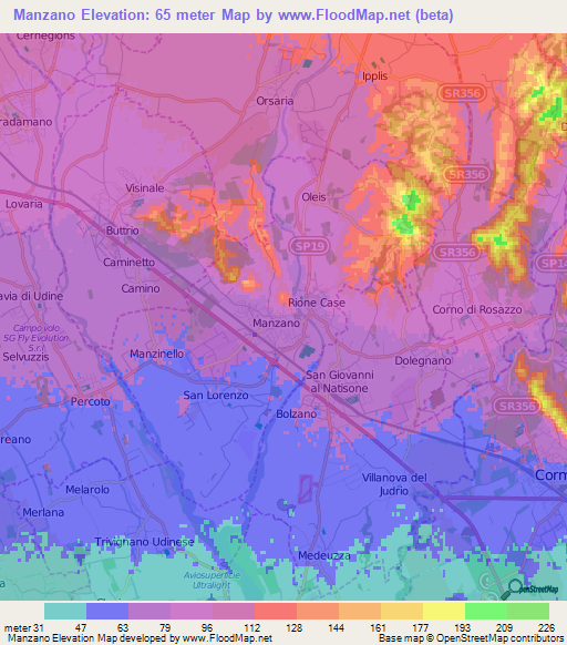 Manzano,Italy Elevation Map