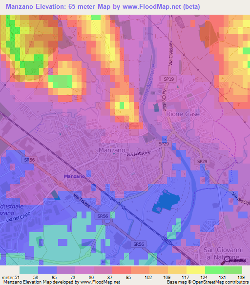 Manzano,Italy Elevation Map