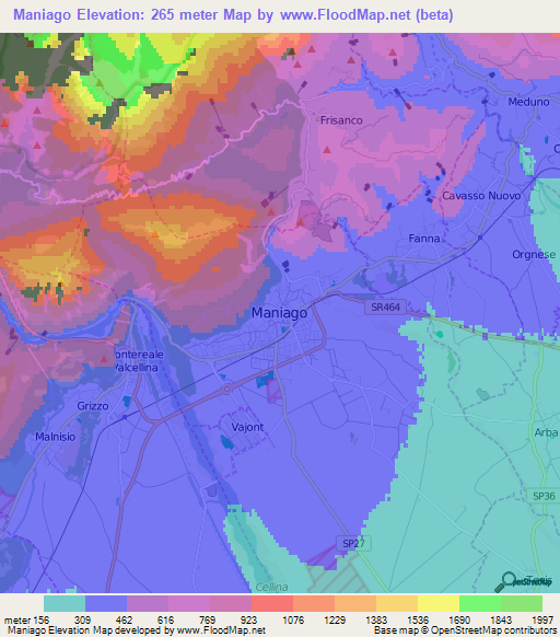 Maniago,Italy Elevation Map