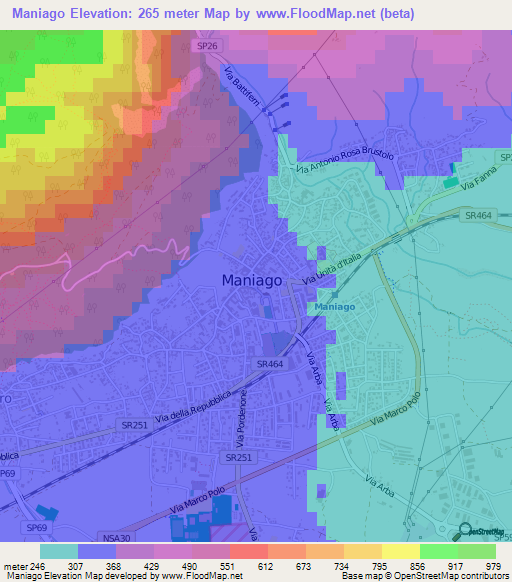 Maniago,Italy Elevation Map